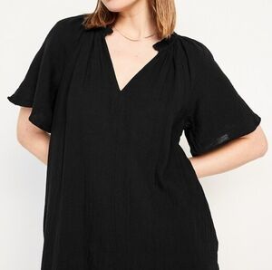 NWOT Old Navy Crinkle Gauze Mini Swing Dress, Black In Womens L